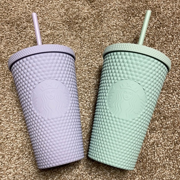 Set of 2 Starbucks Matte Studded Grande Tumblers Lilac & Green Cold Cups NEW